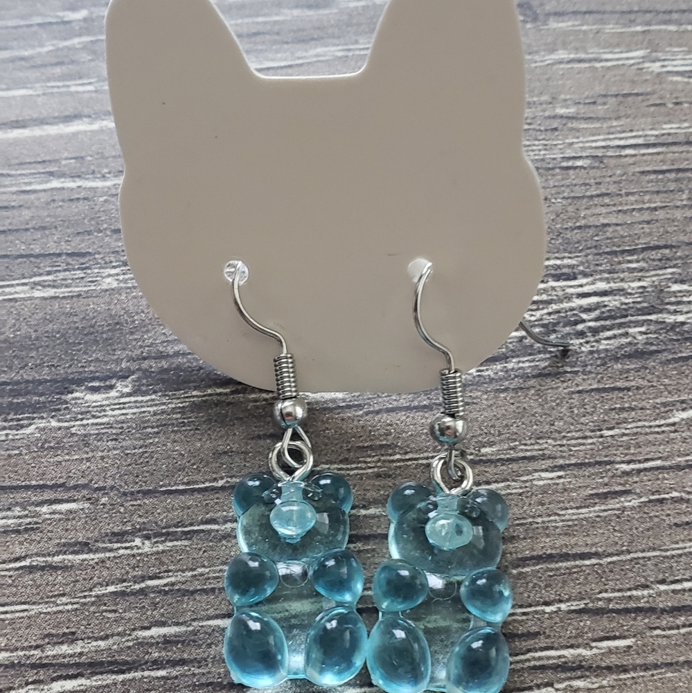 Blue teddy bear earrings